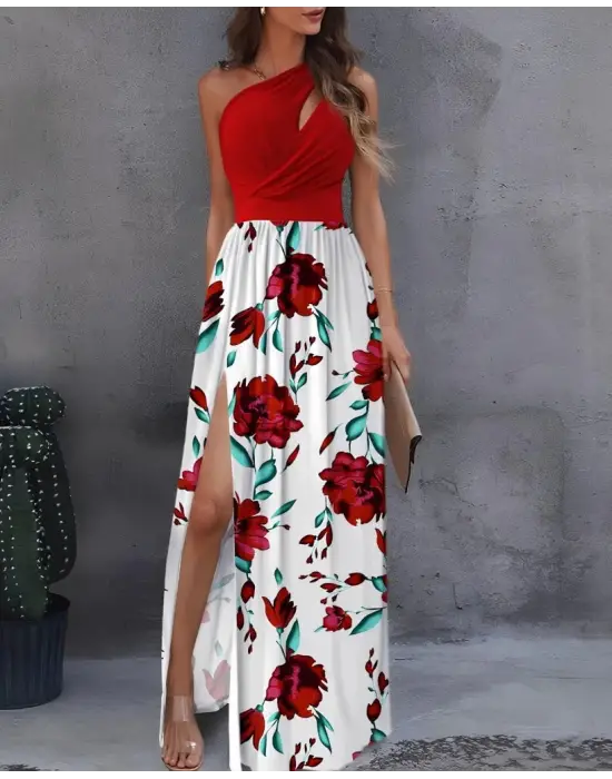 Omarı Etkileyici Dalga Detaylı Maxi Elbise