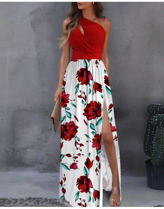 Kadın Tek Omuzdan Askılı Damla Detaylı üst Dalgıç Alt Süprem Maxi Elbise