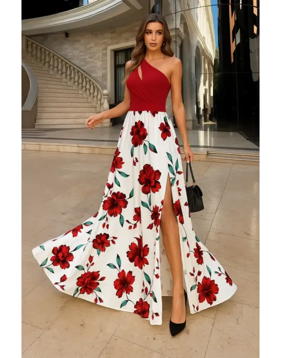 Kadın Tek Omuzdan Askılı Damla Detaylı üst Dalgıç Alt Süprem Maxi Elbise