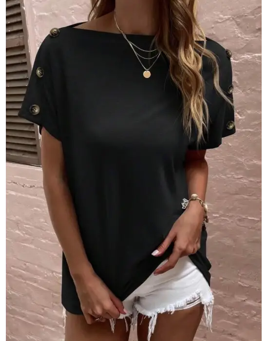 Omarı Salaş Viskon Bluz - Omuz Detaylı Kadın Bluz