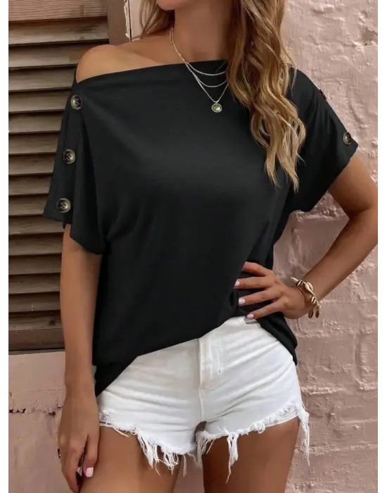 Omarı Salaş Viskon Bluz - Omuz Detaylı Kadın Bluz