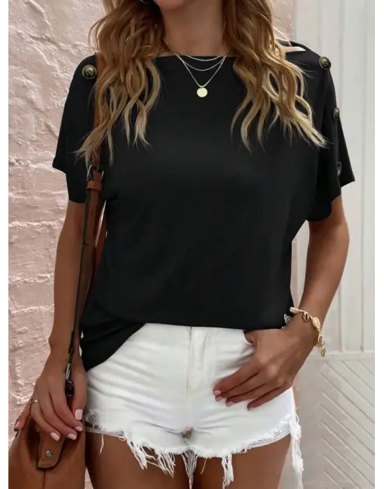 Omarı Salaş Viskon Bluz - Omuz Detaylı Kadın Bluz