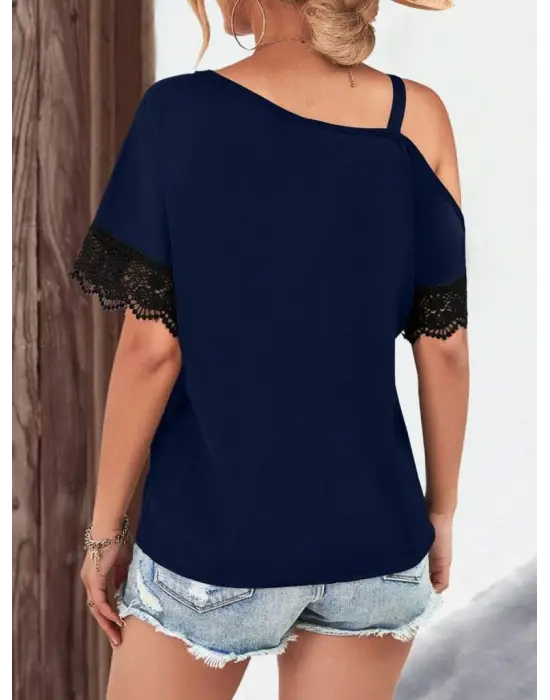Omarı Şık Dantel Detaylı Tek Omuzlu Yaz Bluzu