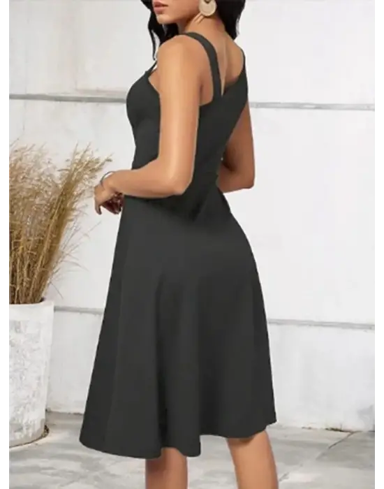 Kadın Tek Omuzu şerit Detaylı Kolsuz Yandan Düğme Detaylı Janjan Krep Elbise