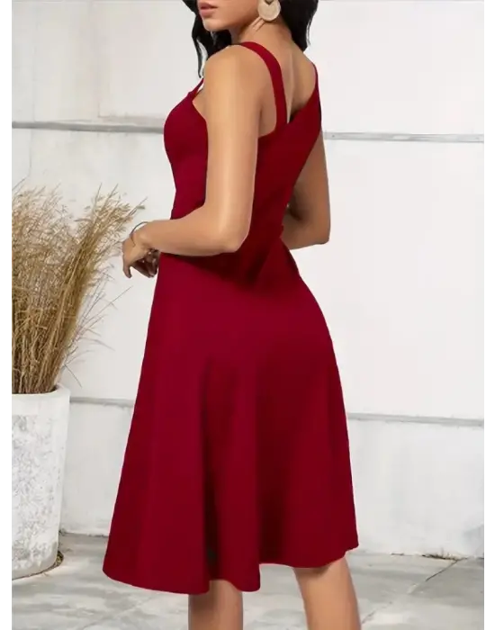 Omarı Kadın Yandan Düğme Detaylı Janjan Krep Elbise