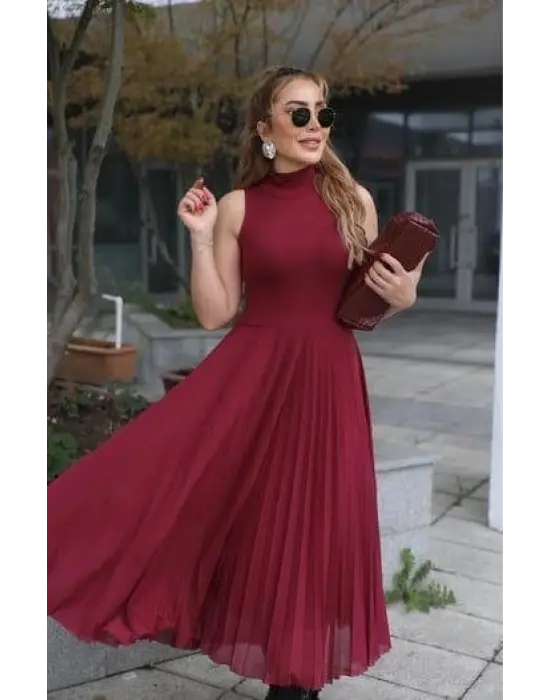 Kadın Triko Plise Ve Tül Detay Iki Parça Elbise