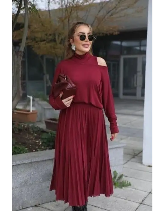 Kadın Triko Plise Ve Tül Detay Iki Parça Elbise