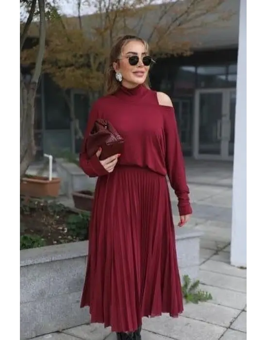 Kadın Triko Plise Ve Tül Detay Iki Parça Elbise