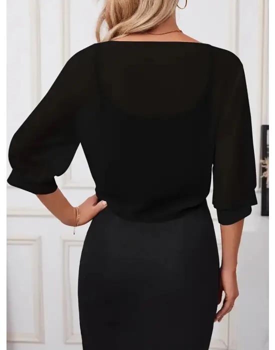 Kadın Truvakar Kol önden Bağlamalı Kısa şifon Bolero Ceket