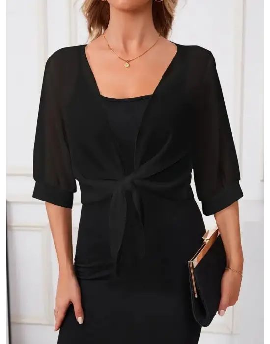 Kadın Truvakar Kol önden Bağlamalı Kısa şifon Bolero Ceket