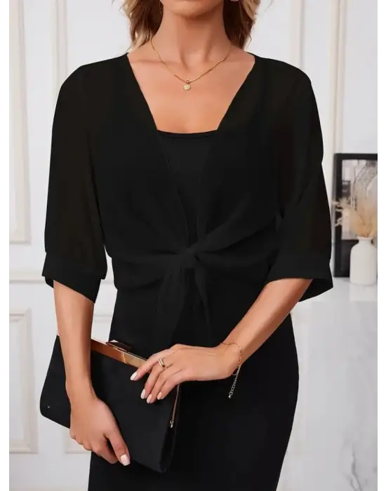 Kadın Truvakar Kol önden Bağlamalı Kısa şifon Bolero Ceket