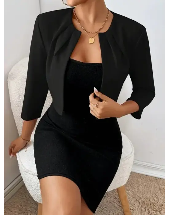 Kadın Truvakar Kol önü Açık Kısa Ithal Krep Ceket