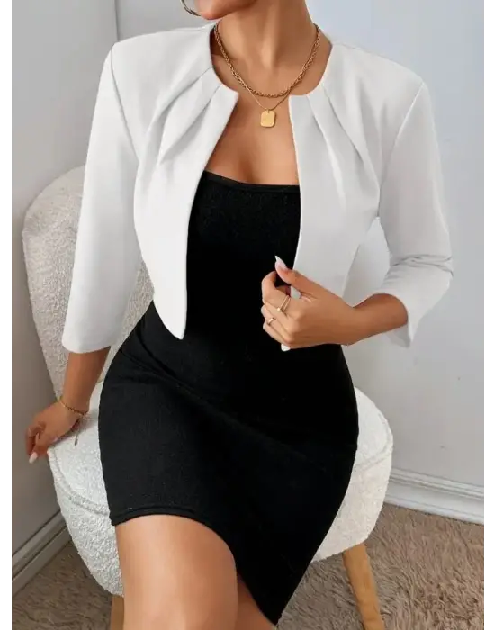 Kadın Truvakar Kol önü Açık Kısa Ithal Krep Ceket