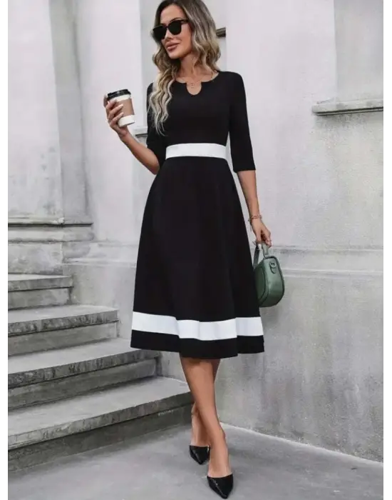 Asil V Yakalı Krep Elbise