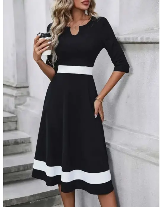 Asil V Yakalı Krep Elbise