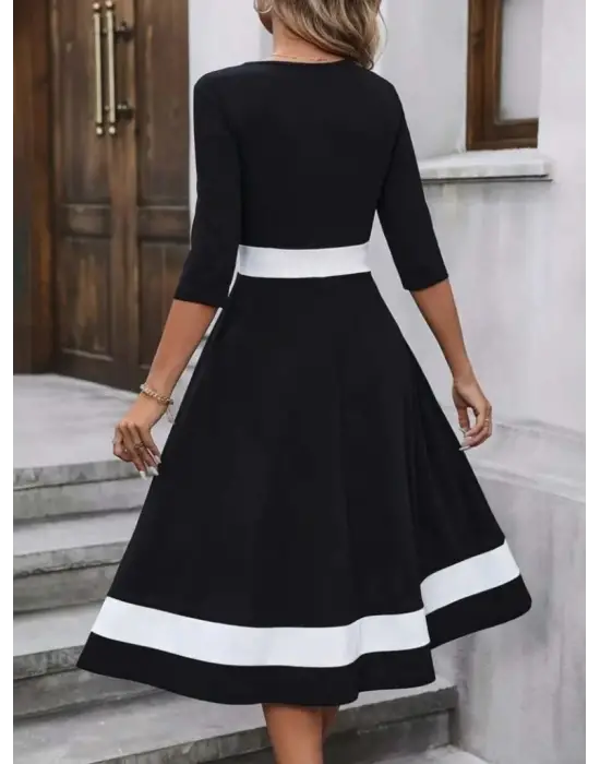 Asil V Yakalı Krep Elbise