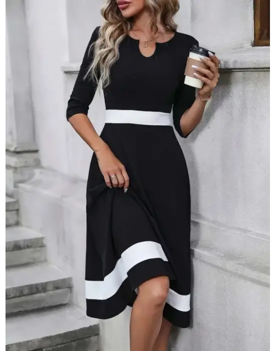 Kadın Truvakar Kol V Yakalı Janjan Krep Midi Elbise