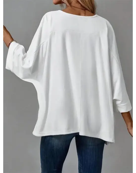 Kadın Truvakar Kollu Bisiklet Yaka Viskon Bluz