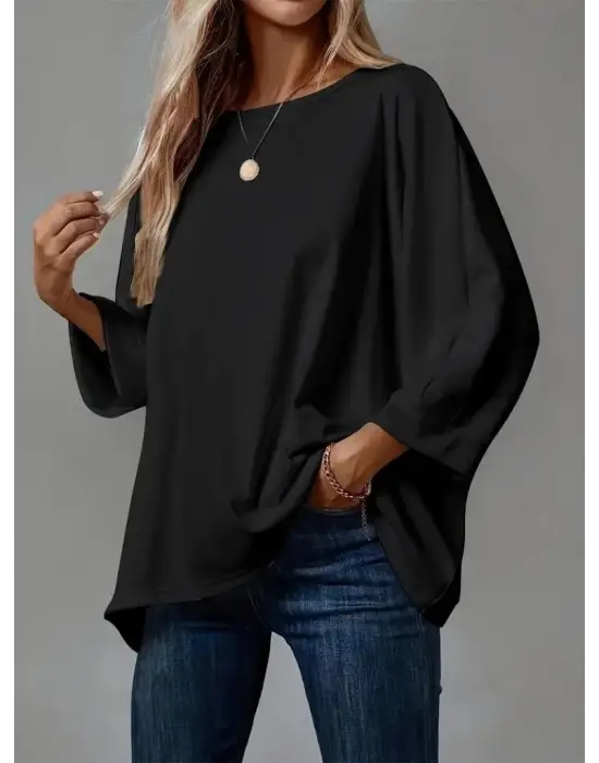 Kadın Truvakar Kollu Bisiklet Yaka Viskon Bluz