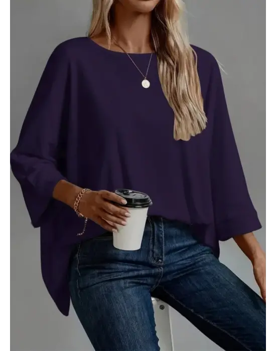 Kadın Truvakar Kollu Bisiklet Yaka Viskon Bluz