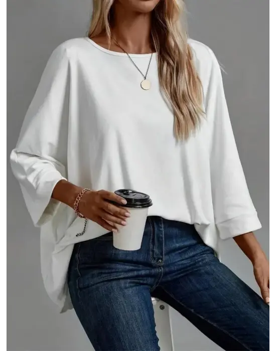 Kadın Truvakar Kollu Bisiklet Yaka Viskon Bluz