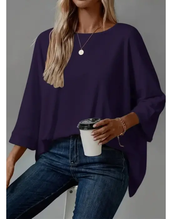 Kadın Truvakar Kollu Bisiklet Yaka Viskon Bluz