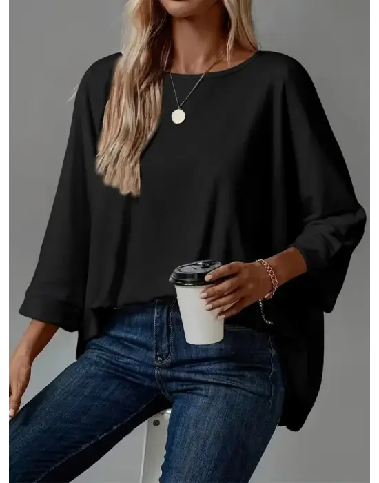 Kadın Truvakar Kollu Bisiklet Yaka Viskon Bluz