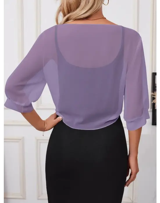 Kadın Truvakar Kollu önden Bağlamalı Kısa şifon Bolero Ceket