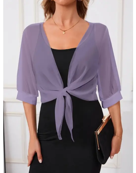 Kadın Truvakar Kollu önden Bağlamalı Kısa şifon Bolero Ceket