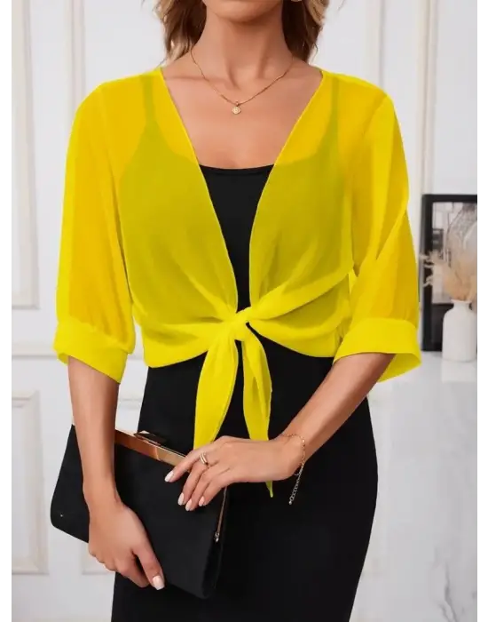 Kadın Truvakar Kollu önden Bağlamalı Kısa şifon Bolero Ceket