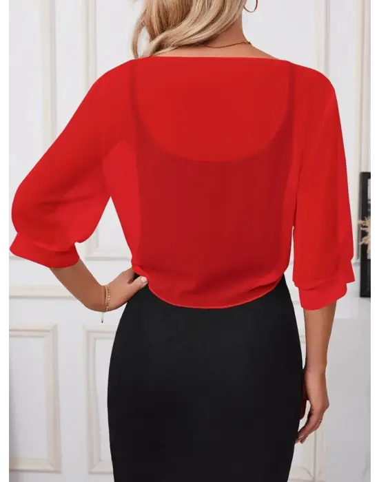 Kadın Truvakar Kollu önden Bağlamalı Kısa şifon Bolero Ceket