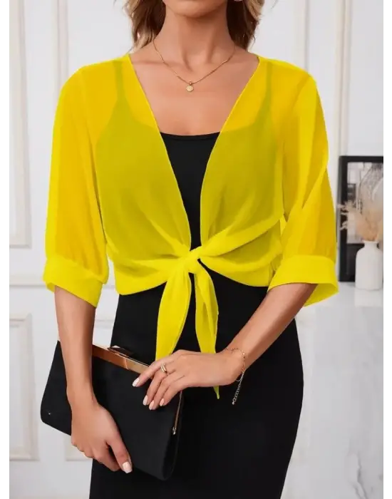 Kadın Truvakar Kollu önden Bağlamalı Kısa şifon Bolero Ceket