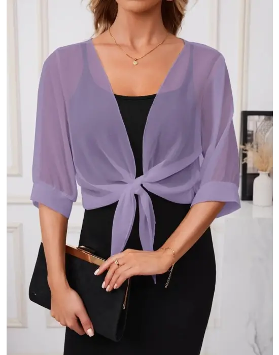 Kadın Truvakar Kollu önden Bağlamalı Kısa şifon Bolero Ceket