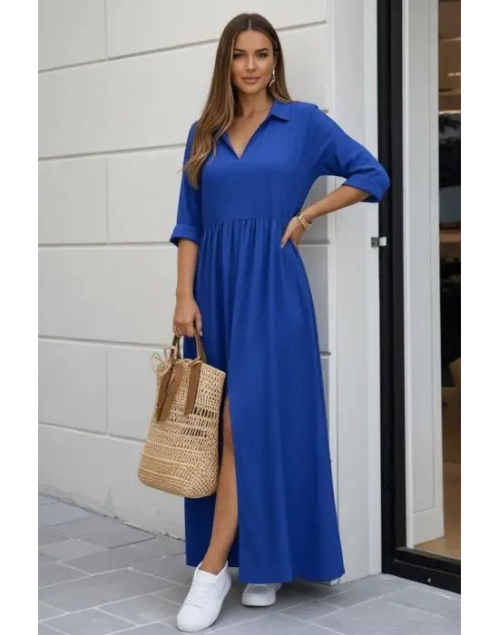 Kadın Truvakar Kollu V Yakalı Yırtmaçlı Uzun Aerobin Elbise