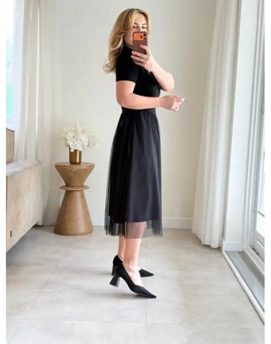 Kadın Tül Etekli Viskon Elbise