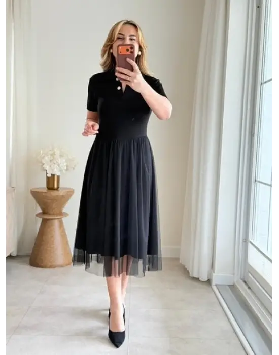 Kadın Tül Etekli Viskon Elbise