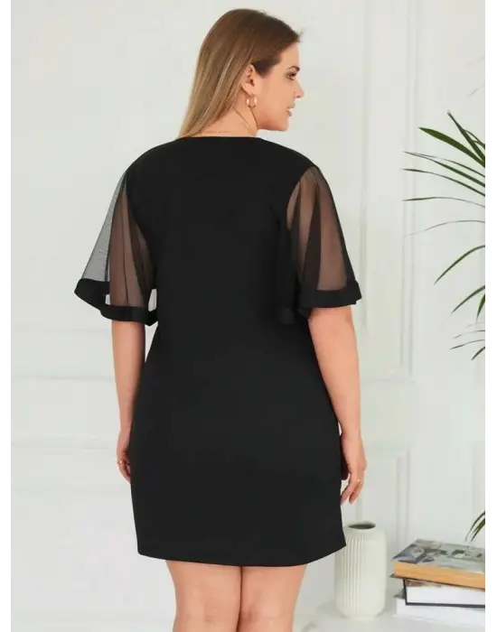 Omarı Elegan Kadın V Yaka Tüllü Elbise