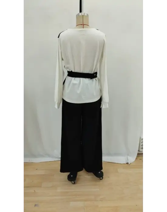 Kadın Uzun Kollu Açık Yakalı çift Renkli Kemerli Ithal Krep Ikili Takım