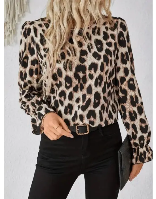 Çarpıcı Leopar Desenli Süprem Bluz