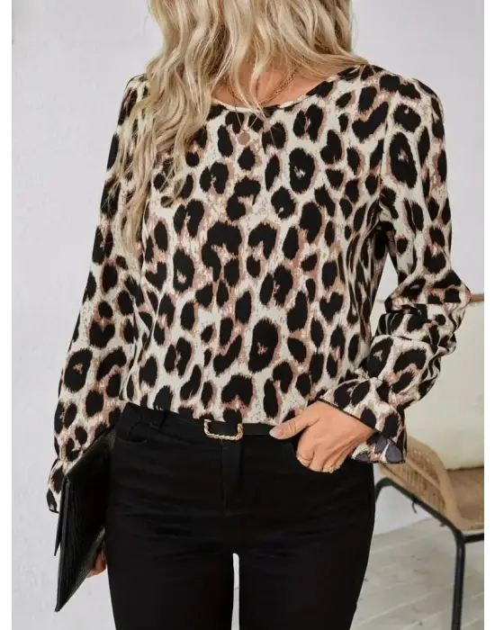 Çarpıcı Leopar Desenli Süprem Bluz