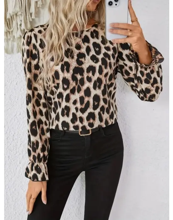 Çarpıcı Leopar Desenli Süprem Bluz