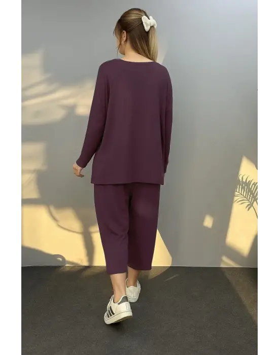 Kadın Uzun Kollu Arma Detaylı Iki Iplik Viskon Ikili Takım