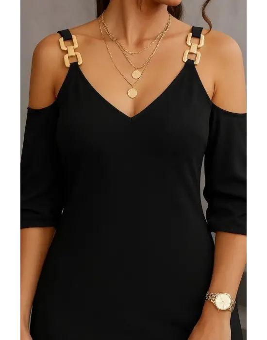 Kadın Uzun Kollu Askı Detay Iki Iplik Mini Boy Elbise