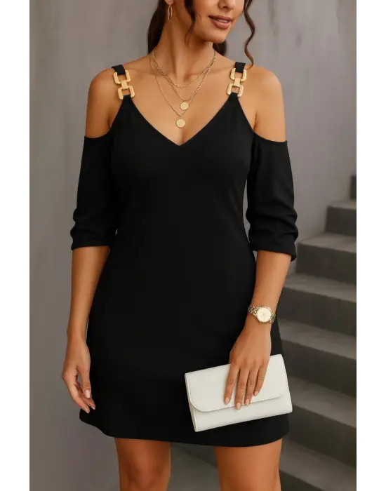 Kadın Uzun Kollu Askı Detay Iki Iplik Mini Boy Elbise