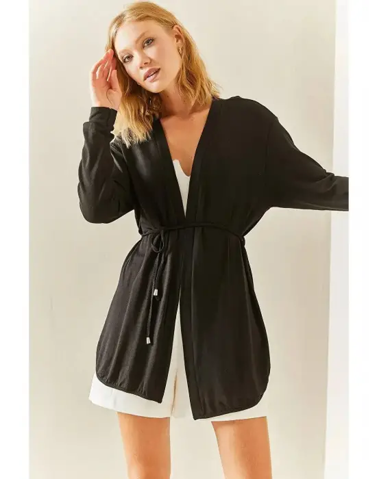 Kadın Uzun Kollu Bağcık Detay Hırka