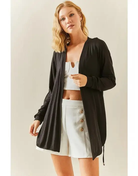 Kadın Uzun Kollu Bağcık Detay Hırka