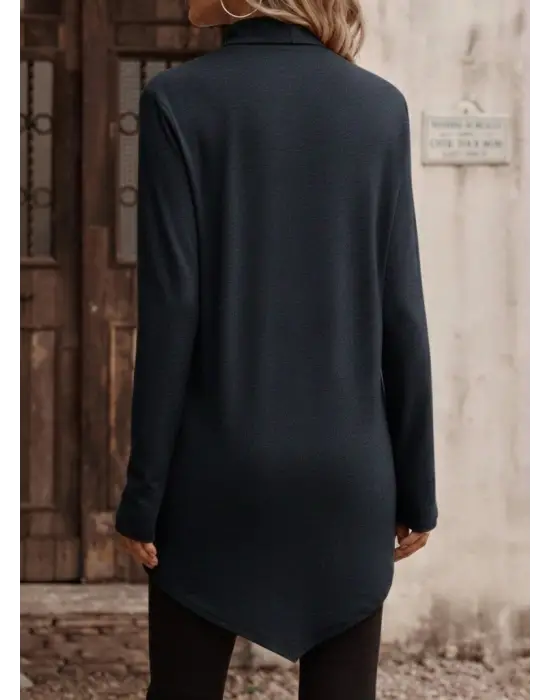 Modern Asimetrik Kesim Balıkçı Yaka Bluz