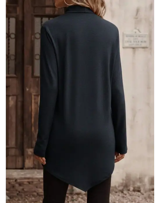 Kadın Uzun Kollu Balıkçı Yaka Asimetrik Kesim Detaylı Antrasit Yün Viskon Bluz