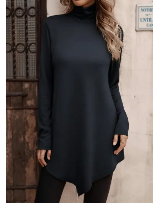 Modern Asimetrik Kesim Balıkçı Yaka Bluz