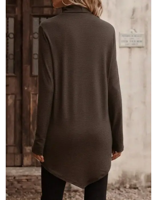Kadın Uzun Kollu Balıkçı Yaka Asimetrik Kesim Detaylı Yün Viskon Bluz